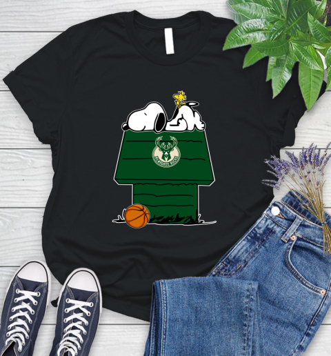 Milwaukee Bucks NBA Basketball Snoopy Woodstock The Peanuts Movie Women's T-Shirt 2