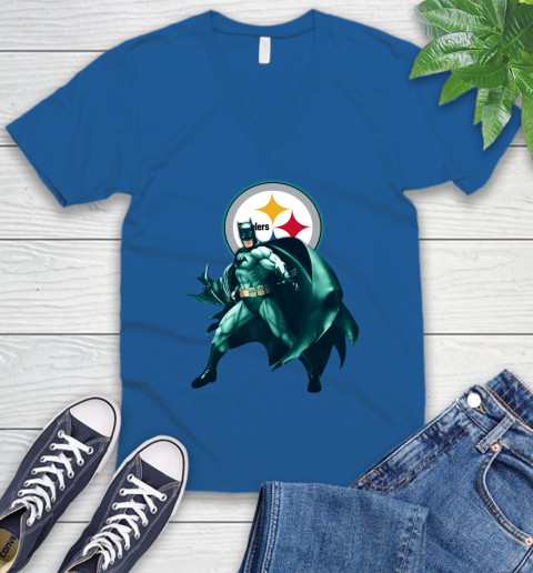 NFL Batman Football Sports Pittsburgh Steelers V Neck T Shirt Tee For Sports
