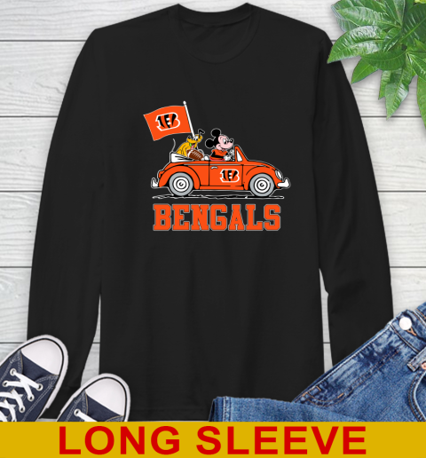 NFL Football Cincinnati Bengals Pluto Mickey Driving Disney Shirt Long Sleeve T-Shirt 2