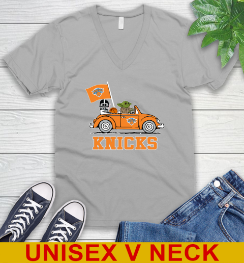 NBA Basketball New York Knicks Darth Vader Baby Yoda Driving Star Wars Shirt V-Neck T-Shirt 4