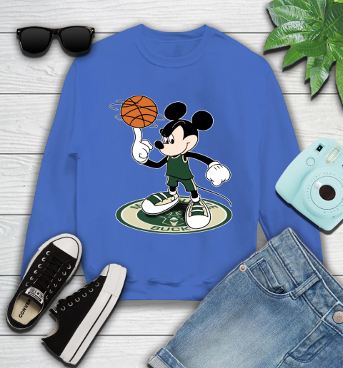 NBA Basketball Milwaukee Bucks Cheerful Mickey Disney Shirt Youth Sweatshirt 7
