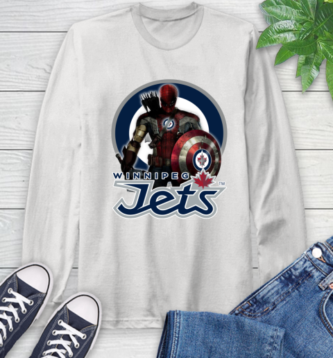 NHL Captain America Thor Spider Man Hawkeye Avengers Endgame Hockey Winnipeg Jets Long Sleeve T-Shirt