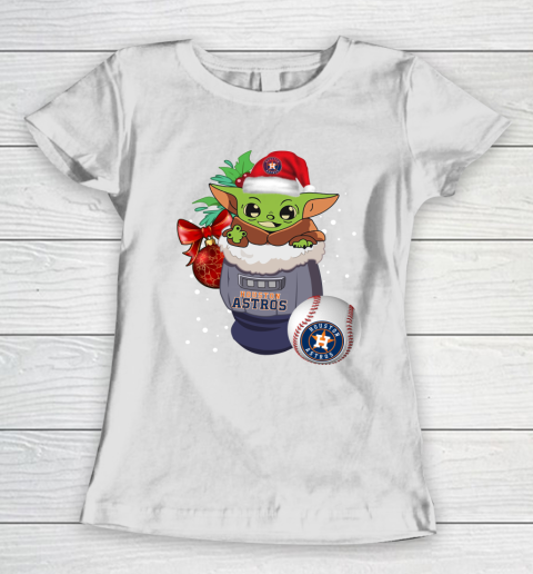 Houston Astros Christmas Baby Yoda Star Wars Funny Happy MLB Women's T-Shirt 3