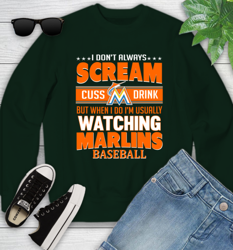 Miami Marlins MLB I Scream Cuss Drink When I'm Watching My Team Youth Sweatshirt 9