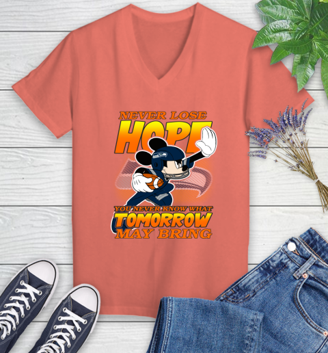 Seattle Seahawks NFL Football Mickey Disney Never Lose Hope Women's V-Neck T-Shirt 6
