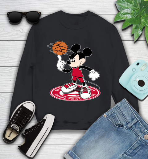 NBA Basketball Atlanta Hawks Cheerful Mickey Disney Shirt Youth Sweatshirt