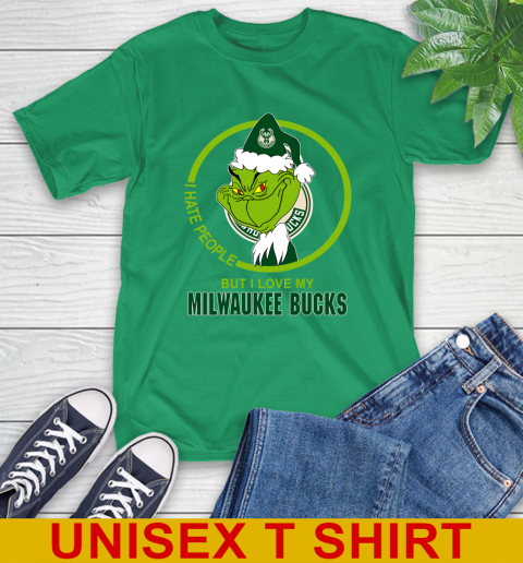 Milwaukee Bucks NBA Christmas Grinch I Hate People But I Love My Favorite Basketball Team T-Shirt 7