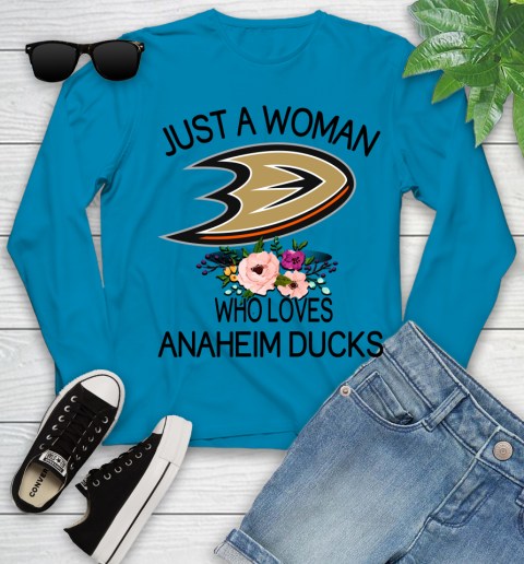 NHL Just A Woman Who Loves Anaheim Ducks Hockey Sports Youth Long Sleeve 5
