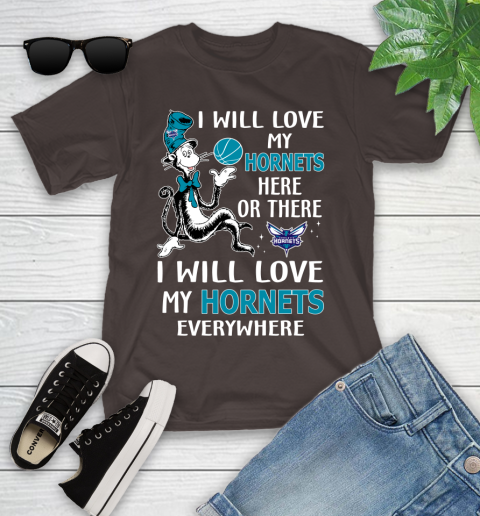 NBA Basketball Charlotte Hornets I Will Love My Hornets Everywhere Dr Seuss Shirt Youth T-Shirt 6