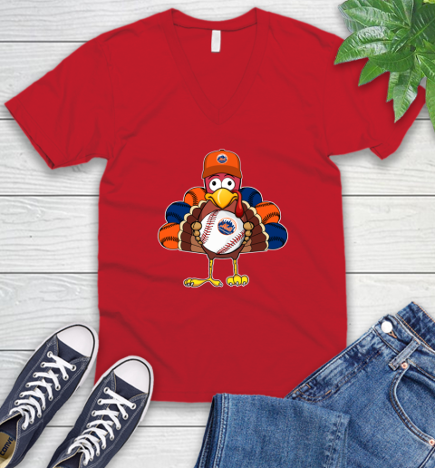 New York Mets Turkey thanksgiving V-Neck T-Shirt 7