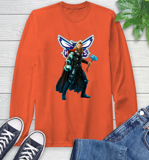 NBA Thor Avengers Endgame Basketball Charlotte Hornets Long Sleeve T-Shirt 5