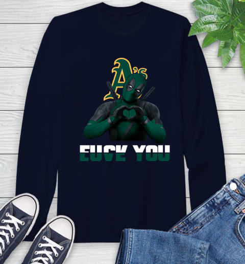 MLB Oakland Athletics Deadpool Love You Fuck You Baseball Sports Long Sleeve T-Shirt 3