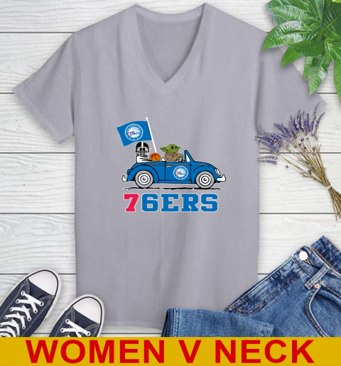NBA Basketball Philadelphia 76ers Darth Vader Baby Yoda Driving Star Wars Shirt Women's V-Neck T-Shirt 5