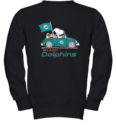 Snoopy And Woodstock Ride The Miami Dolphins Car NFL Youth Sweatshirt