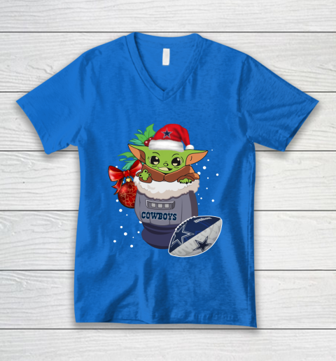 Dallas Cowboys Christmas Baby Yoda Star Wars Funny Happy NFL V-Neck T-Shirt 6