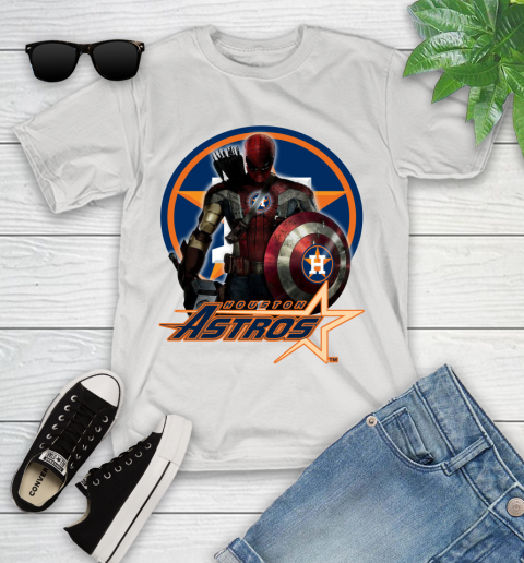 MLB Captain America Thor Spider Man Hawkeye Avengers Endgame Baseball Houston Astros Youth T-Shirt