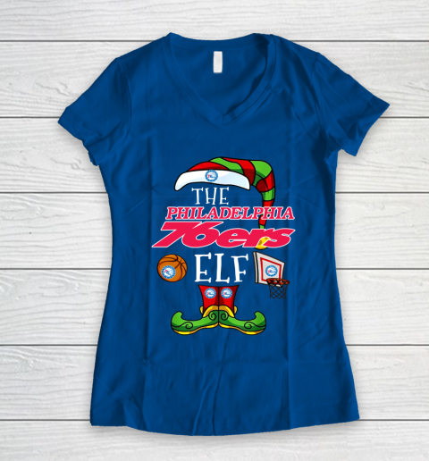 Philadelphia 76ers Christmas ELF Funny NBA Women's V-Neck T-Shirt 7