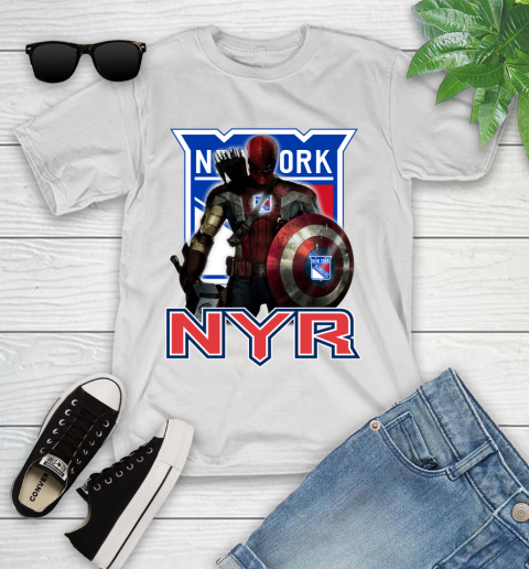 NHL Captain America Thor Spider Man Hawkeye Avengers Endgame Hockey New York Rangers Youth T-Shirt