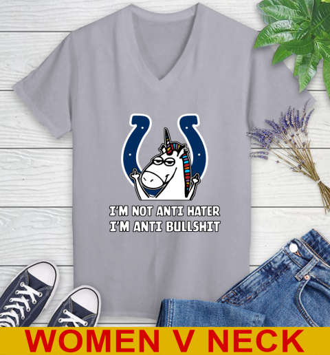 Indianapolis Colts NFL Football Unicorn I'm Not Anti Hater I'm Anti Bullshit Women's V-Neck T-Shirt 5