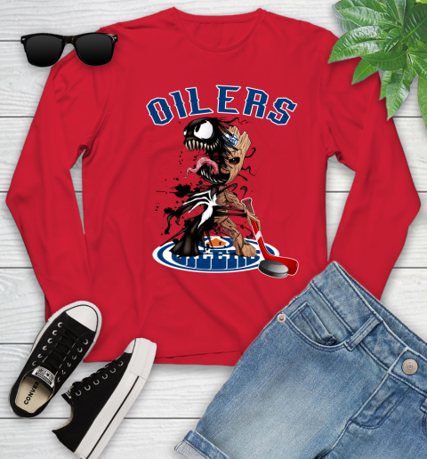 NHL Edmonton Oilers Hockey Venom Groot Guardians Of The Galaxy Youth Long Sleeve 11