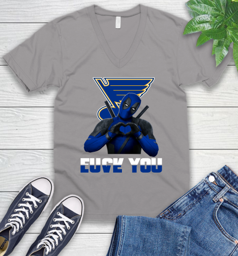 NHL St.Louis Blues Deadpool Love You Fuck You Hockey Sports V-Neck T-Shirt 3
