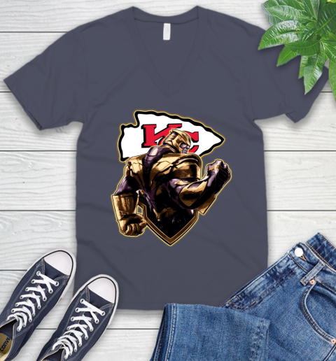 NFL Thanos Avengers Endgame Football Sports Kansas City Chiefs V-Neck T-Shirt 8