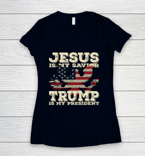 Jesus Is My Savior Trump Is My President Vintage American Women's V-Neck T-Shirt 2