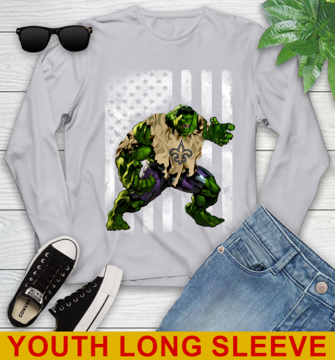 New Orleans Saints Hulk Marvel Avengers NFL Football American Flag Youth Long Sleeve 5