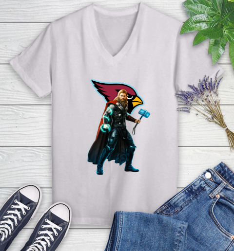 NFL Thor Avengers Endgame Football Arizona Cardinals Women's V-Neck T-Shirt