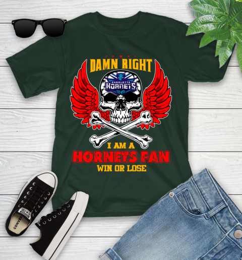 NBA Damn Right I Am A Charlotte Hornets Win Or Lose Skull Basketball Sports Youth T-Shirt 5