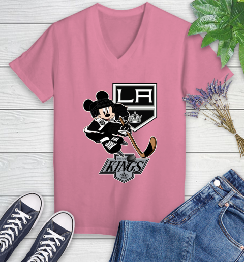 Los Angeles Kings Mickey Mouse Disney Hockey T Shirt Women's V-Neck T-Shirt 13