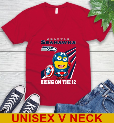 NFL Football Seattle Seahawks Captain America Marvel Avengers Minion Shirt V-Neck T-Shirt 6
