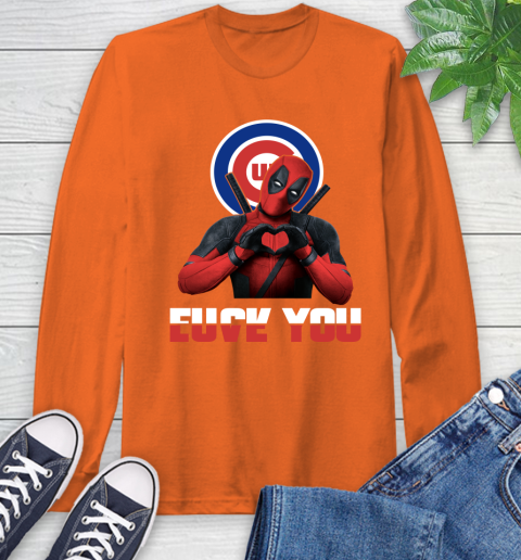 MLB Chicago Cubs Deadpool Love You Fuck You Baseball Sports Long Sleeve T-Shirt 4