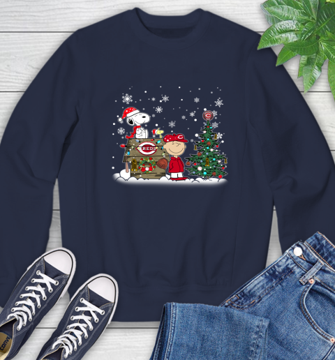 MLB Cincinnati Reds Snoopy Charlie Brown Christmas Baseball Commissioner's Trophy Sweatshirt 2