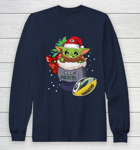 Green Bay Packers Christmas Baby Yoda Star Wars Funny Happy NFL Long Sleeve T-Shirt 4