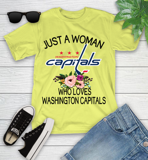 NHL Just A Woman Who Loves Washington Capitals Hockey Sports Youth T-Shirt 5