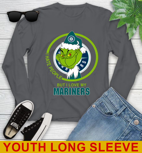 Seattle Mariners MLB Christmas Grinch I Hate People But I Love My Favorite Baseball Team Youth Long Sleeve 9