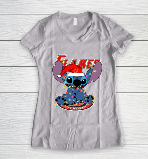 Calgary Flames NHL Hockey noel stitch Christmas Women's V-Neck T-Shirt