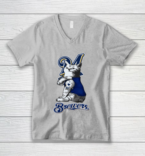 MLB Baseball My Cat Loves Milwaukee Brewers V-Neck T-Shirt 3