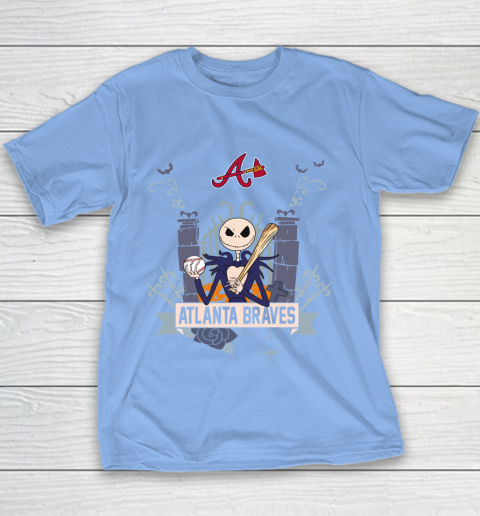 MLB Atlanta Braves Baseball Jack Skellington Halloween Youth T-Shirt 8