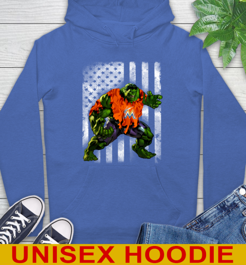 Miami Marlins Hulk Marvel Avengers MLB Baseball American Flag Hoodie 9
