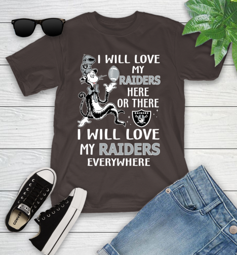 NFL Football Oakland Raiders I Will Love My Raiders Everywhere Dr Seuss Shirt Youth T-Shirt 6