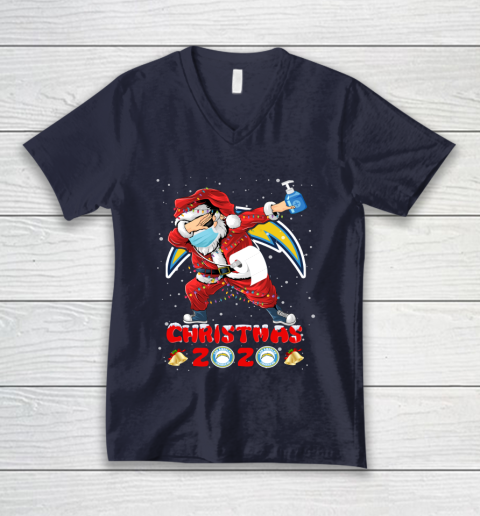 Los Angeles Chargers Funny Santa Claus Dabbing Christmas 2020 NFL V-Neck T-Shirt 2