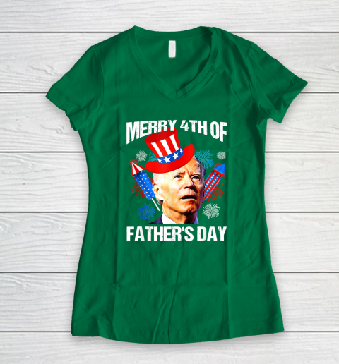 Joe Biden Confused Merry 4th Of Fathers Day Fourth Of July Women's V-Neck T-Shirt 3
