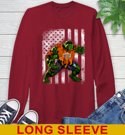New York Knicks Hulk Marvel Avengers NBA Basketball American Flag Long Sleeve T-Shirt 9