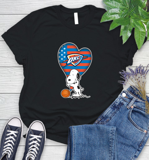 Oklahoma City Thunder NBA Basketball The Peanuts Movie Adorable Snoopy Women's T-Shirt 2