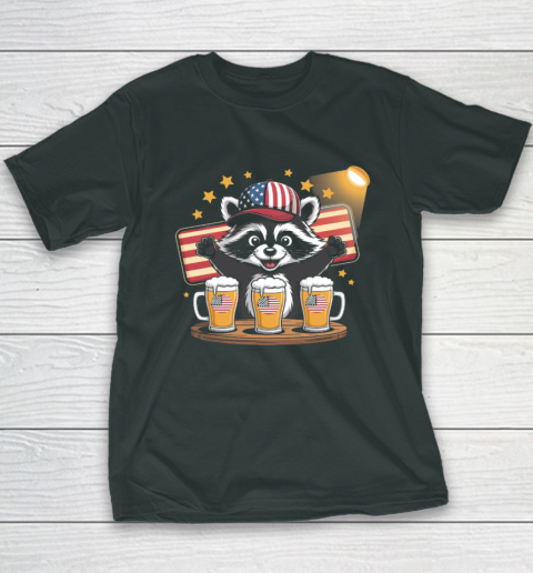 Raccoon red white and brew Funny Independence Day 4th of July Youth T-Shirt 3