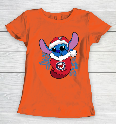 Washington Nationals Christmas Stitch In The Sock Funny Disney MLB Women's T-Shirt 5