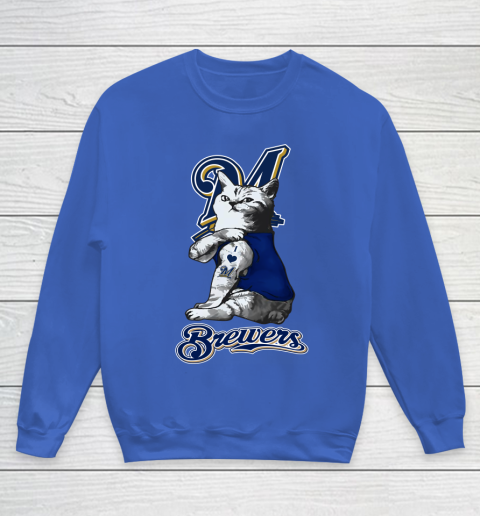 MLB Baseball My Cat Loves Milwaukee Brewers Youth Sweatshirt 6