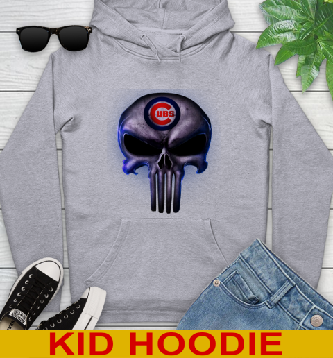 Chicago Cubs MLB Baseball Punisher Skull Sports Youth Hoodie 6